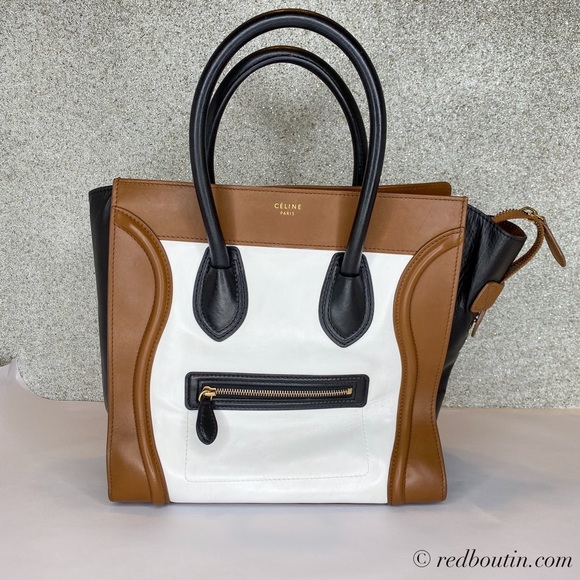 🎈SOLD Tricolor Mini Luggage Tote Brown Black - Picture 4 of 8